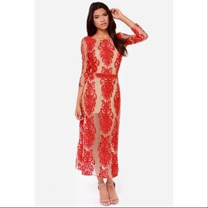For Love & Lemons San Marcos Red Midi Dress Medium